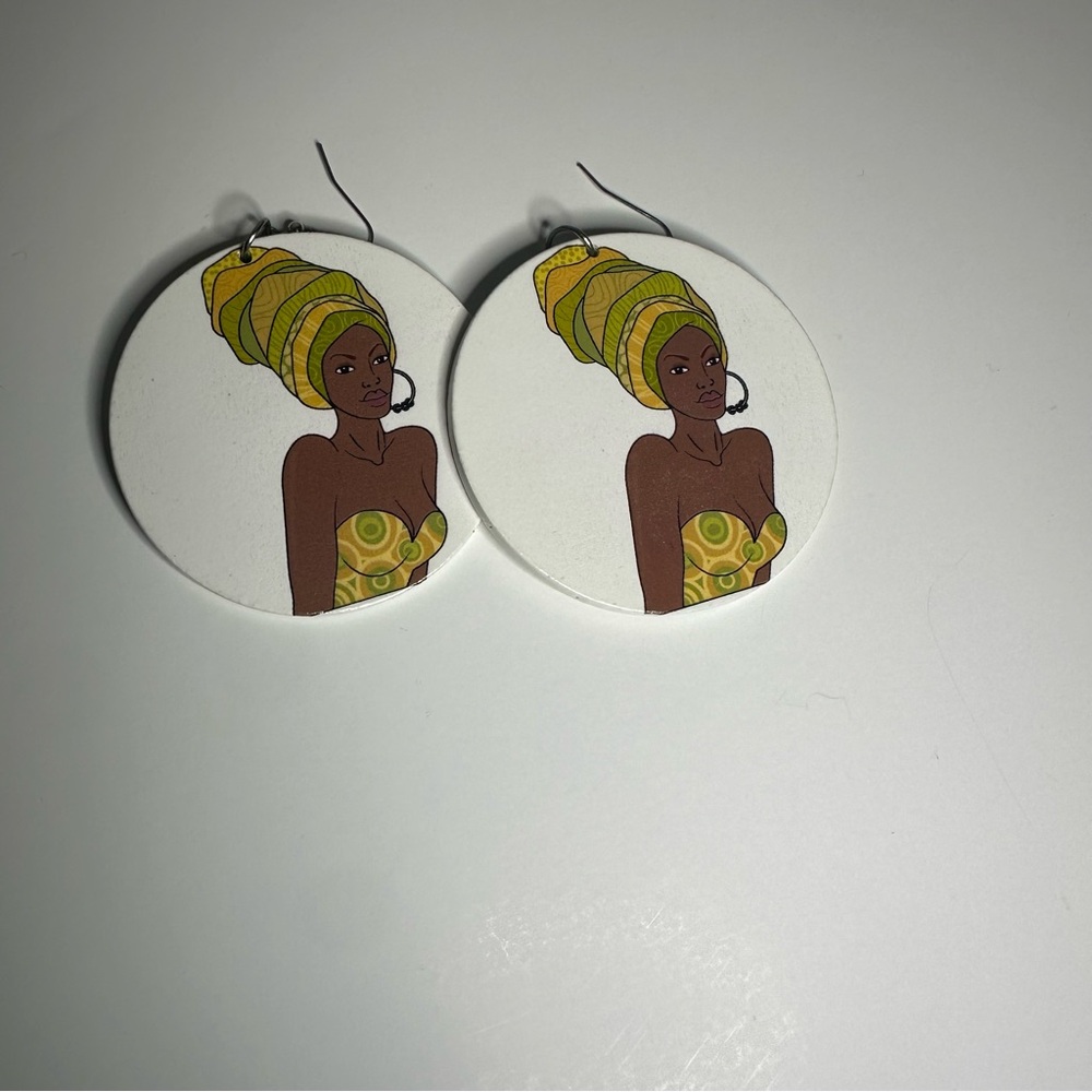 Artistic Yellow and Green Earrings